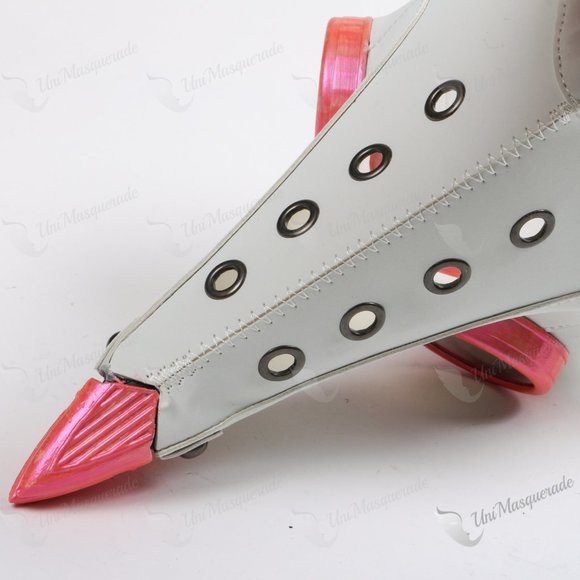 White Leather Plague Doctor Venetian Masquerade Party Mask w/ Pink Goggles Beak - Picture 6 of 6
